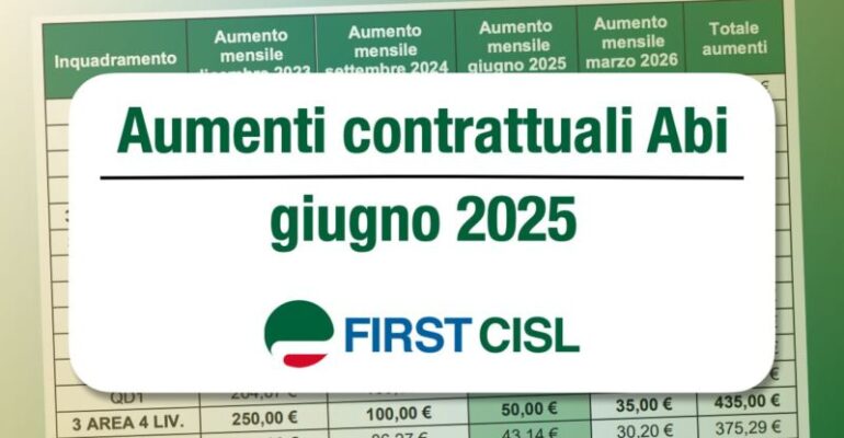 Bancari Abi, la tabella con gli aumenti in busta paga da giugno 2025