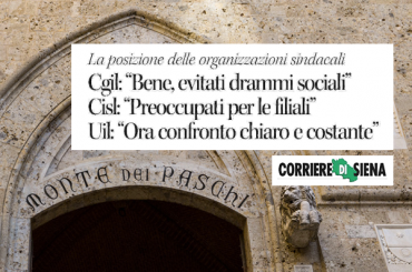 Mps, First Cisl e le altre sigle confederali sul Corriere di Siena