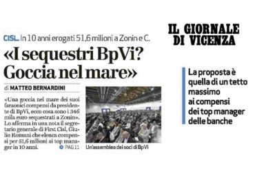 Giornale di Vicenza, First Cisl, vincolare compensi manager a reddito sociale