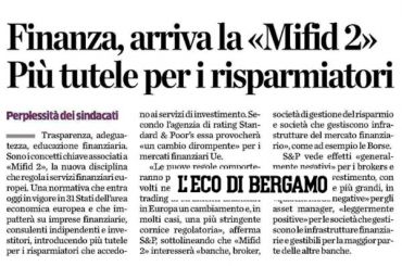 Le perplessità di First Cisl in materia di Mifid 2 su L’Eco di Bergamo