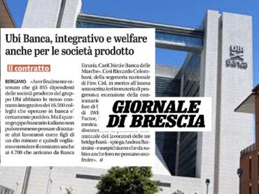 Giornale di Brescia, bene accordo che estende integrativo Ubi, ora le good bank