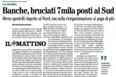 Il Mattino, nel Sud indietro tutta, banche hanno bruciato 7000 posti di lavoro