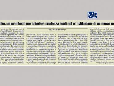 AdessoBanca!, Giulio Romani firma un intervento su Mf