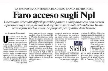 AdessoBanca! a Palermo, Milano Finanza, le banche schiacciate dagli Npl