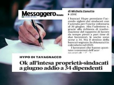 Messaggero Veneto, Hipo Bank, First Cisl, sull’accordo l’ok dei lavoratori