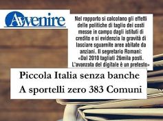 Avvenire, studio First Cisl su banche, comuni senza filiali, è allarme sociale