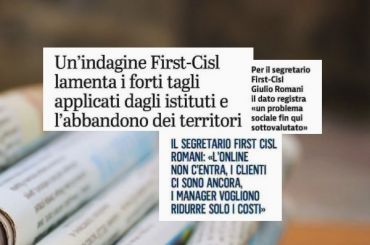 Studio First Cisl, giornali regionali, da Nord a Sud crescono le filiali chiuse