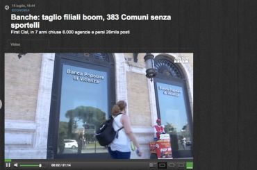 La ricerca di First Cisl sul trend delle filiali bancarie, il video dell’Ansa