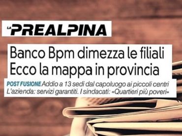 La Prealpina, Bpm dimezza filiali varesine, First Cisl, penalizzato territorio