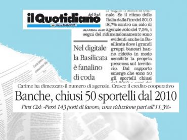 Il Quotidiano del Sud, studio First Cisl, chiusura sportelli aumenta i disagi