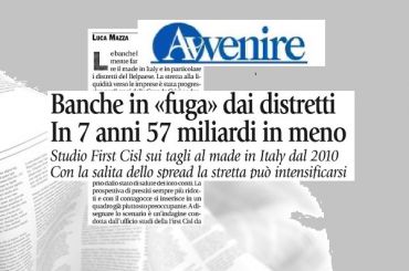 First Cisl su credito ai distretti, Avvenire, servizio bancario in ritirata