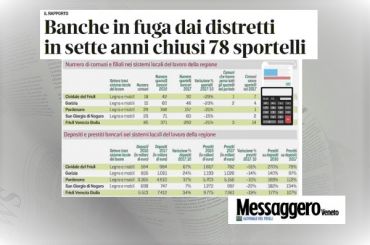Messaggero Veneto, studio First Cisl banche, anche in Friuli meno sportelli