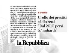 Ricerca First Cisl sul credito, Repubblica, finanziamenti in vertiginoso calo