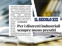 Studio First Cisl banche, Il Secolo XIX, sempre meno credito per i distretti