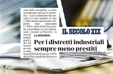 Studio First Cisl banche, Il Secolo XIX, sempre meno credito per i distretti