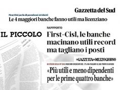 Studio First Cisl big banche, quotidiani, utili crescono ma i tagli continuano