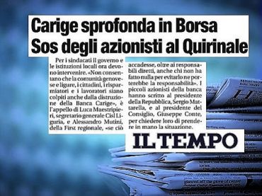 Il Tempo, Banca Carige, First Cisl, evitare nuovo disastro ligure
