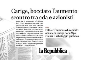 Banca Carige, First Cisl, governo eviti disastro a Genova e alla Liguria