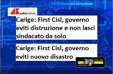 Carige, First Cisl, governo eviti nuovo disastro e non lasci sindacato da solo
