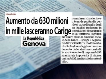 Colombani, scelte del piano Carige fanno venire meno ruolo sociale della banca