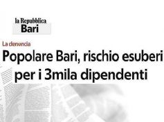 Banca Popolare di Bari, 3mila rischiano, First Cisl mette in mora il management