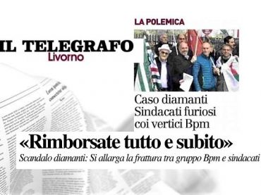 Caso vendita diamanti, sindacati a Banco Bpm, restituire tutto e subito