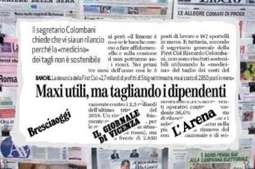 Utili banche, Colombani, è il momento di rilanciare l’occupazione e i salari