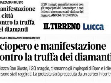 Sciopero in Banco Bpm, vendita diamanti porta in piazza lavoratori e clienti