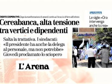 First Cisl, in CereaBanca non si dialoga, il 13 giugno dipendenti in sciopero