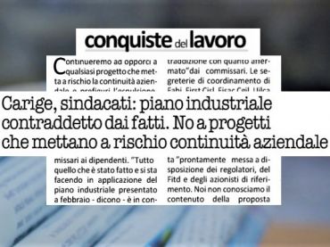 Conquiste del Lavoro su Carige, i sindacati, no a progetti contro continuità