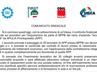 Berloco, in Apulia Prontoprestito salvati 35 lavoratori, accordo win win