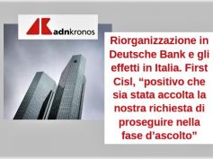 AdnKronos, First Cisl, no esuberi in Deutsche Bank Italia è buona notizia