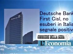 Corsera su Deutsche Bank, esuberi esclusi per First Cisl è segnale positivo