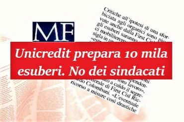 Tagli in UniCredit, Colombani, se esuberi confermati ci mobiliteremo
