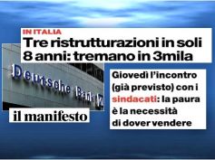 il manifesto su Deutsche Bank, First Cisl, da tempo chiediamo verifica piano