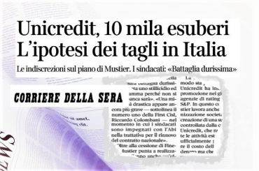 Colombani su UniCredit, grave ipotizzare tagli mentre si tratta per contratto