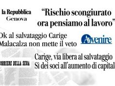 Carige in sicurezza, dai giornali, salvataggio ok, ora si guardi al futuro