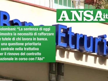Ansa su bond Etruria, First Cisl, delusione per sentenza, più tutele nel ccnl