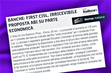 Borsa Italiana sul Ccnl, First Cisl, irricevibile proposta Abi parte economica