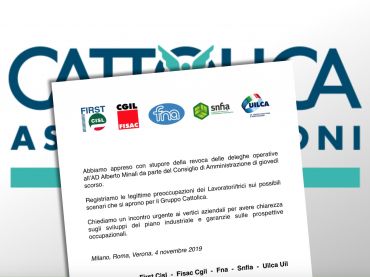 Gruppo Cattolica, revoca deleghe Minali, i sindacati chiedono incontro urgente