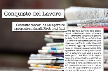 Conquiste del Lavoro, da Abi aperture, First Cisl, ora i fatti