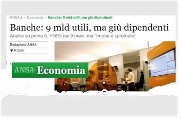 Ansa, studio First Cisl, banche in forte utile ma dipendenti giù