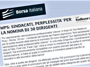 Mps in ristrutturazione, nomina nuovi dirigenti, perplessi i sindacati