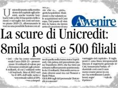 Avvenire, scure Unicredit su Italia, Cisl e First Cisl, tagli irresponsabili