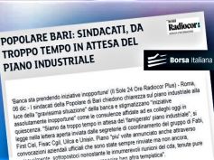 Sindacati ancora in attesa del piano industriale di Banca Popolare di Bari