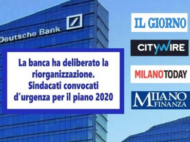 Piano Deutsche Bank, sindacati, consideriamo incontro prima informativa