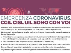 Emergenza Coronavirus, Cgil Cisl Uil sono con voi