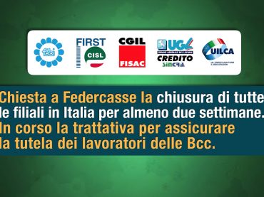 Coronavirus, sindacati a Federcasse, agenzie bancarie chiuse per due settimane