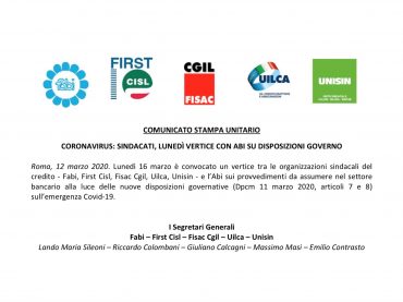 Coronavirus, misure urgenti, lunedì 16 marzo vertice con Abi