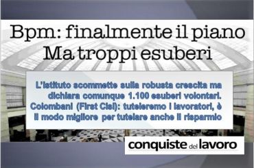 Piano Banco Bpm, Colombani, tutelando i lavoratori si tutela il risparmio
